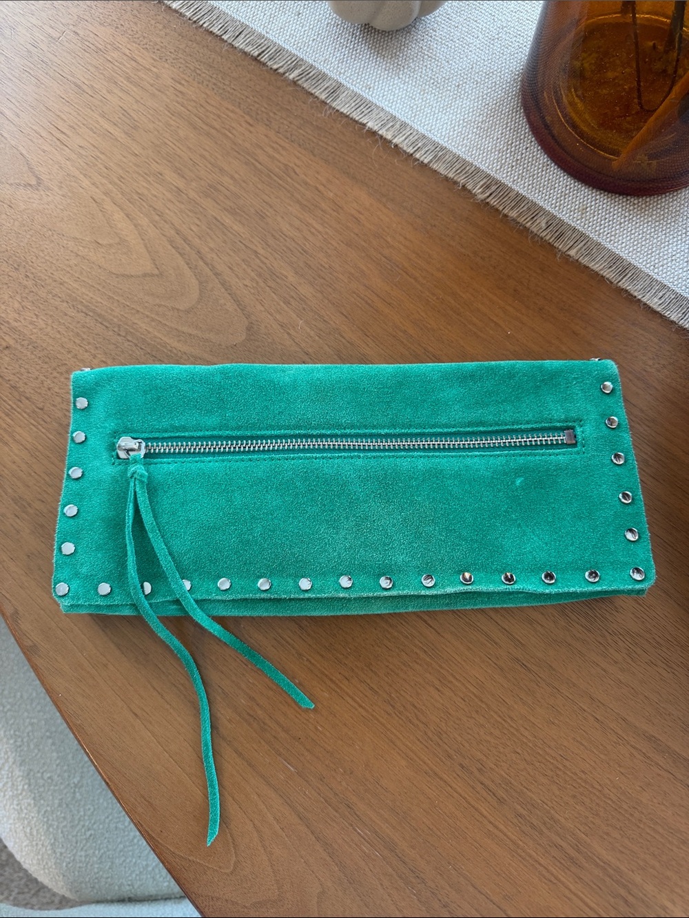Banana Republic Green Suede Studded Wristlet Clutch